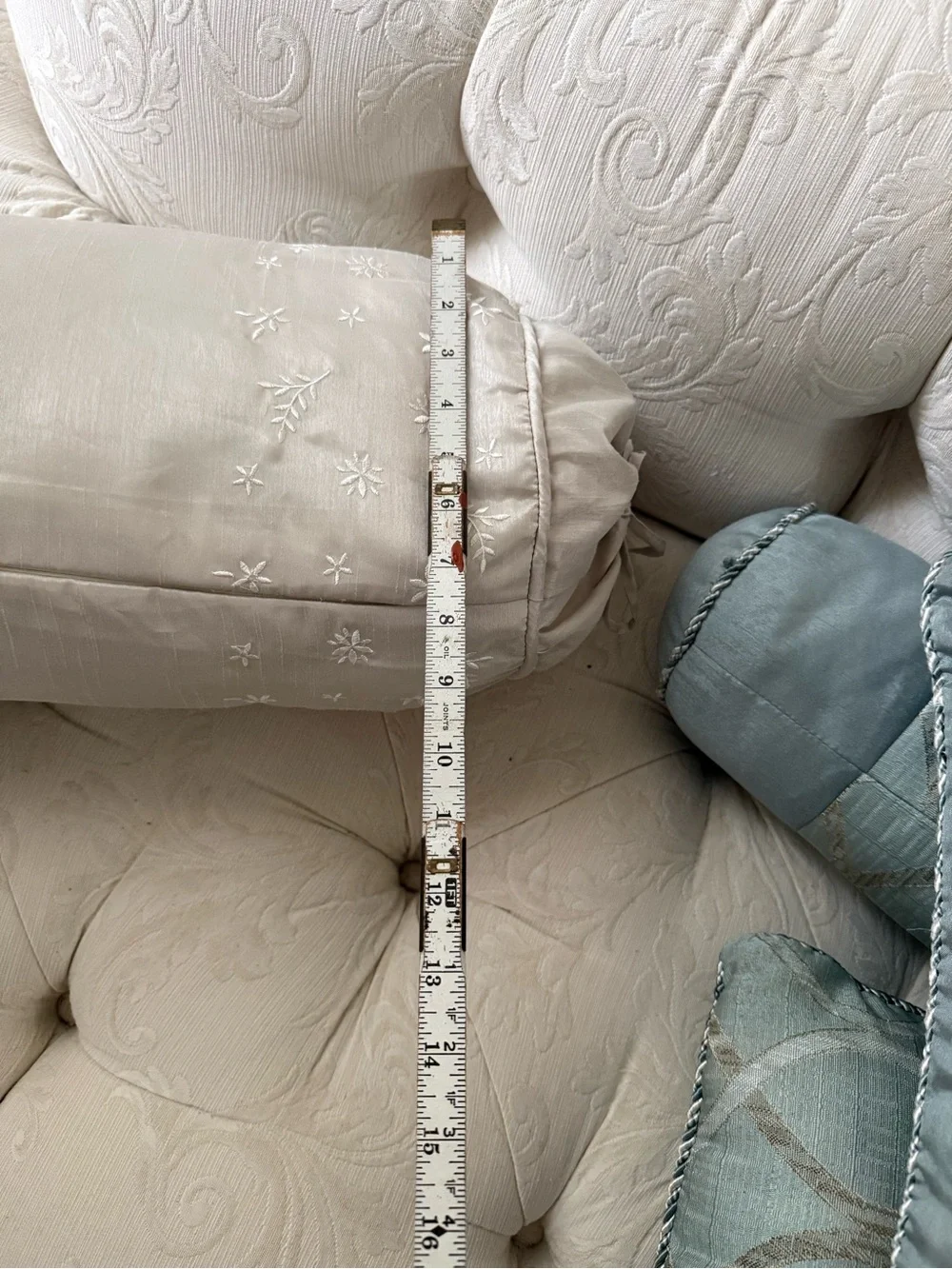 Embroidered Decorative Bolster Pillow - Cream